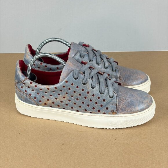 Bed Stu Lyne Perforated Leather Sneakers Womens 7 Blue Red Low Top Lace Up - Picture 3 of 10